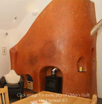 Earthen plastered cob staircase, built by Jack in the Green at Otter's Holt near Tiverton