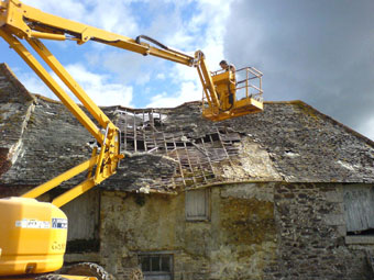 Demolition of an unsafe roof structure at Kestle Barton, Cornwall